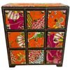 Image 1 : Accent Chest Featuring Nine Small Drawers with a Vibrant, Multicolored Floral & Patterned Design.