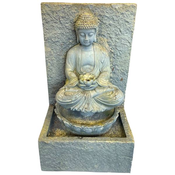 Tranquil Buddha Water Feature, Which is a Decorative Garden Fountain Featuring a Sitting Buddha T...