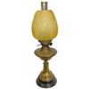 Image 1 : Antique Kerosene Oil Banquet Lamp Yellow Molded Glass Shade Ornate Brass Base 24-Inch Tall