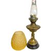Image 2 : Antique Kerosene Oil Banquet Lamp Yellow Molded Glass Shade Ornate Brass Base 24-Inch Tall