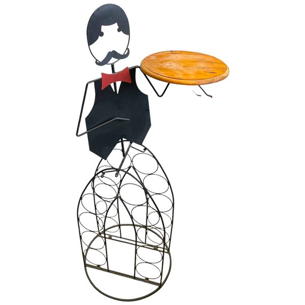 Wire Butler Wine Rack Holding Wooden Tray 39-Inch Height