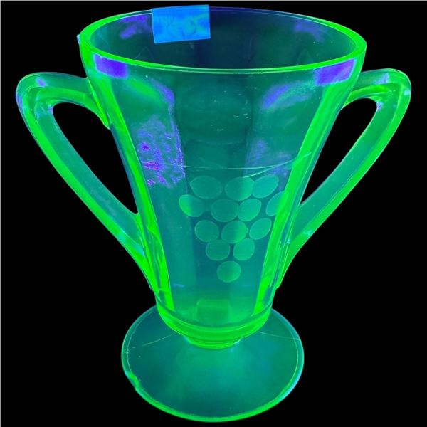 Vintage Uranium Vaseline Glass Sugar Bowl Pressed Glass 1930s 4.5-Inch