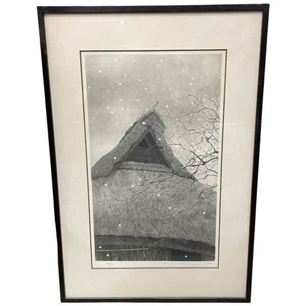 Vintage Framed Etching by Ryohei Tanaka Signed 1980 Limited Print 44/120 Snow Roof Peak