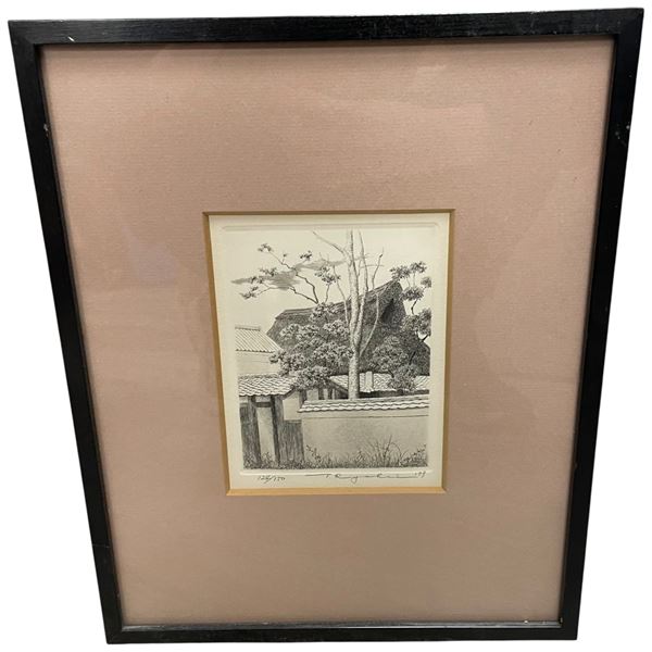 Vintage Framed Etching by Japanese Artist Ryohei Tanaka,  framed Etching by Japanese Artist Ryohe...