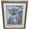 Image 1 : Framed Vintage Wildlife Art Print Cougar Randy Fehr Watchful Eye 22/250 25x30.5-Inch
