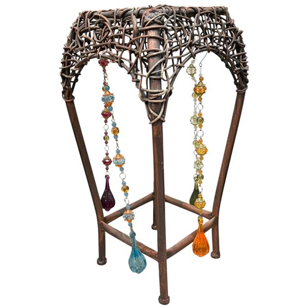 Decoratve Wired Stool/plant Stand Adorned with Faux Glass Drops