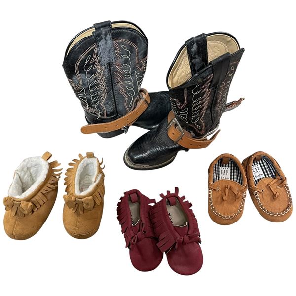 Collection of Children's Moccasins & Cowboy Boots. Sizes 6-12 Months to Children's Size 9 Boots