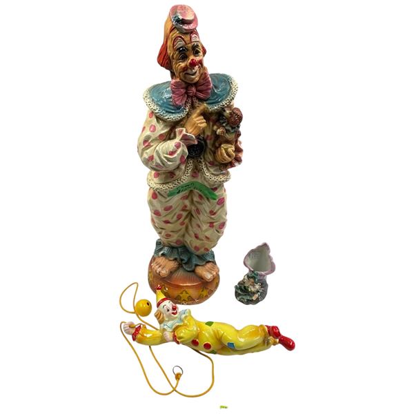 Large Vintage Plaster Clown 24-Inch Tall & Porcelain Hanging Clown