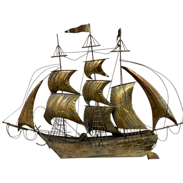 Vintage Copper Sailboat Sculpture Brutalist Style Curtis Jeré 1970s 29-Inch 22-Inch