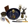Image 1 : Estate Lot: a Prominent Dark Blue Ceramic Bowl, Metalware and More