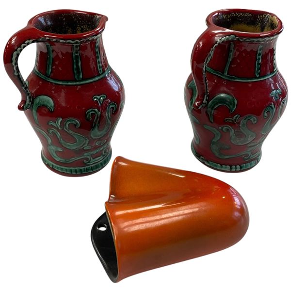Vintage Gmundner Keramik Ceramic Pitchers Pair 5.5-Inch Tall & Waechtersbach Wall Hanging Vase