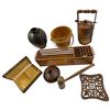 Image 2 : Vintage Treen Collection: Wood Vase, Bucket, Carved Trivet, Bento Box, Gavel, Mail Organizer & More