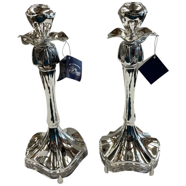 Syn Yalo Silver-Plated Candlestick Holders Ornate Floral Design Art Nouveau Style 12.75-Inch Tall