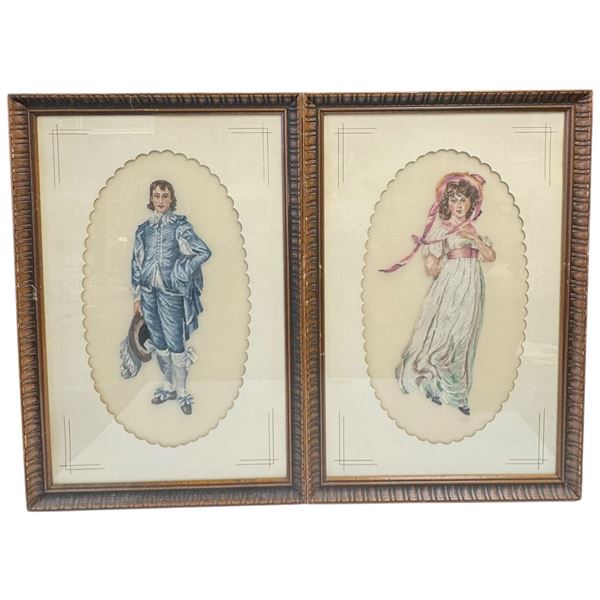 Vintage Framed Needlepoint Tapestries the Blue Boy & Pinkie Signed R Armstrong 1974