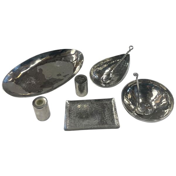 Hammered Metalware Oval Platter, Serving Bowl with Spoon, Rectangular Tray W Salt & Pepper Shaker...