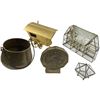 Image 1 : Vintage Brass: Pot, Loonie Piggy Bank, Wagon & Glasses Boxes with Brass Accents