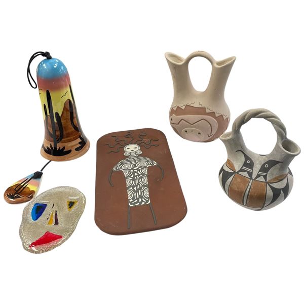 Southwestern Native American Pottery Collection Wedding Vases Bell Wall Hanging Art Fused Glass