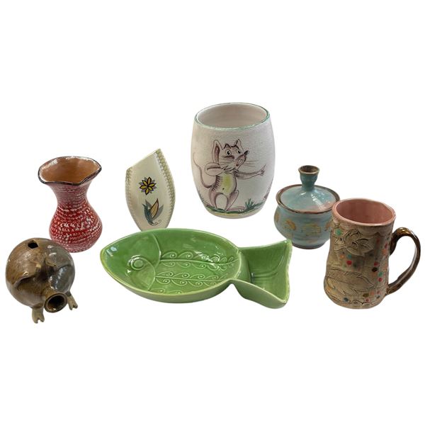 Collection of Various Studio & Commercial Pottery Pieces Tallest Vase 8-Inch