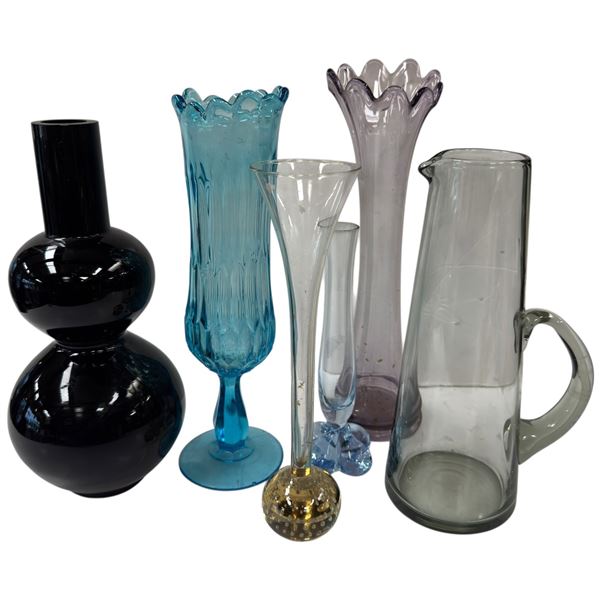 Vintage Glass Items Mid-Century American Swung Glass Vases & Pitchers 11.5-Inch Tallest