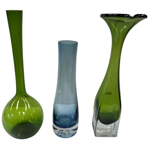 Trio of Aseda Swedish Made Vases Tallest 11.5-Inch