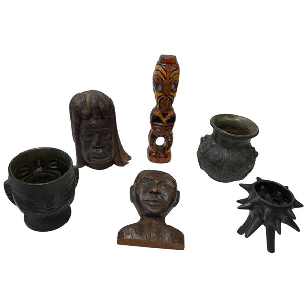 Collection of Tribal Pieces from New Zealand, South America, Hawaii & Africa 9.75-Inch Tallest