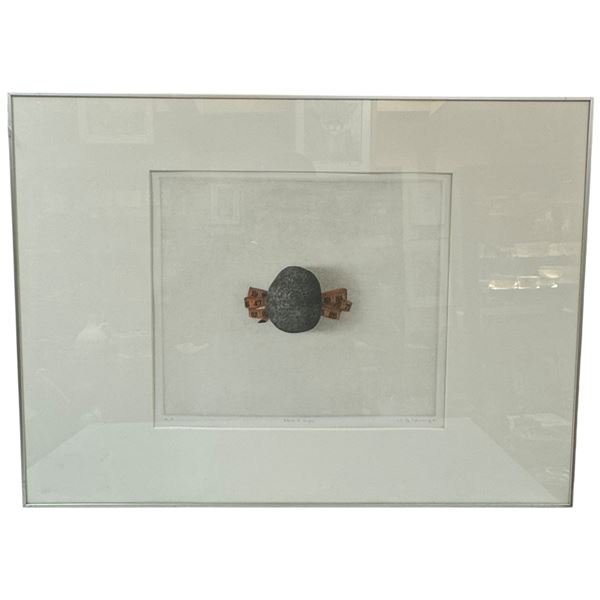 Framed Print 'Stone & Tape' Signed LEP Dated 1982 28-Inch by 20.5-Inch