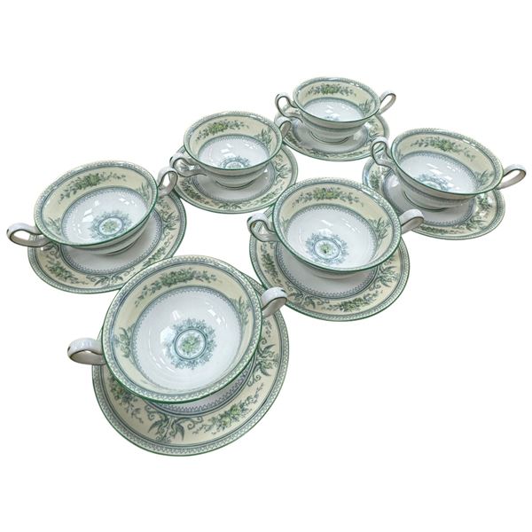Set of 6 Wedgwood Petersham Bone China Soup Bowls & Matching Saucers