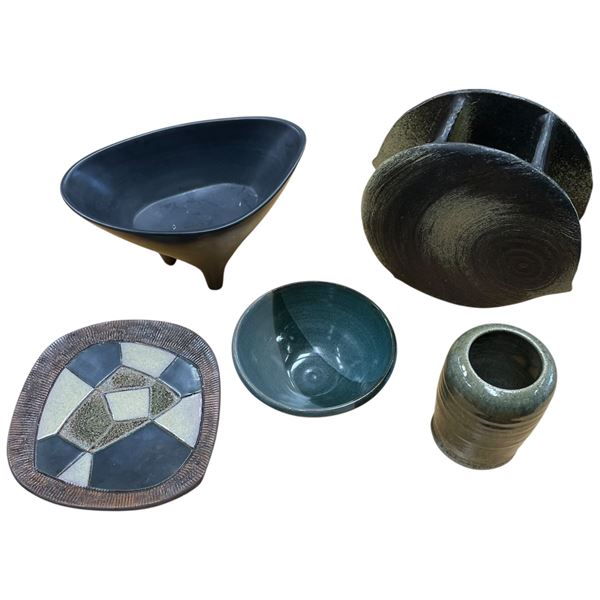 Mid-Century Decorative Ceramic Lot: Vases Plates & Bowls Studio Pottery Textured Glazes