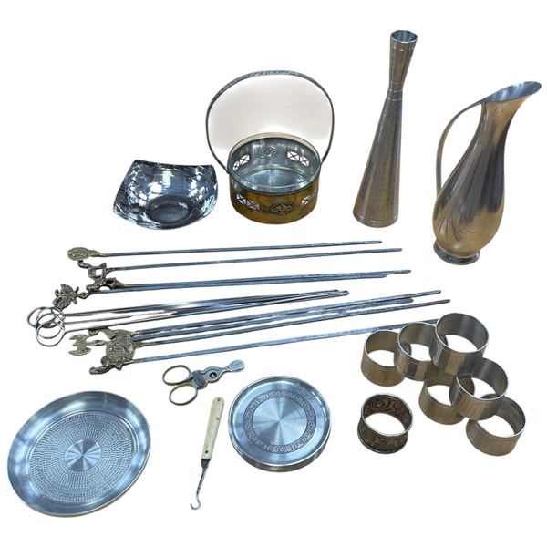 Collection Pewter Pieces & Brass Topped Skewers Tallest Vase 8.25-Inch