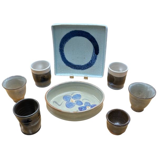 Studio Ceramic Pottery Assemblage: Bowls, Mugs and 8.25x8.25 Plate