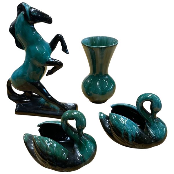 Blue Mountain Pottery Collection: 2 Swan Platters Vase & Horse Sculpture 14-Inch Tall