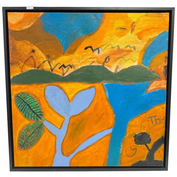 Unsigned Original Abstract Painting Framed 20.5x20.5