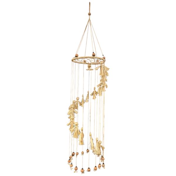 Vintage Macramé Silent Windchime Feature Angels Hanging Piece 43-Inch