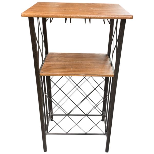 Wine Rack and Wine Glass Storage Nook with Faux Wood Top and Metal Construction