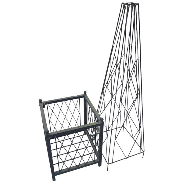 Metal Garden Planter Basket 15x15x19-Inch & Metal Trellis 15-Inch Tall