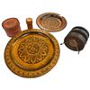 Image 1 : Polish Folk Art Wooden Plates Leather Coasters & Leather Lidded Containers