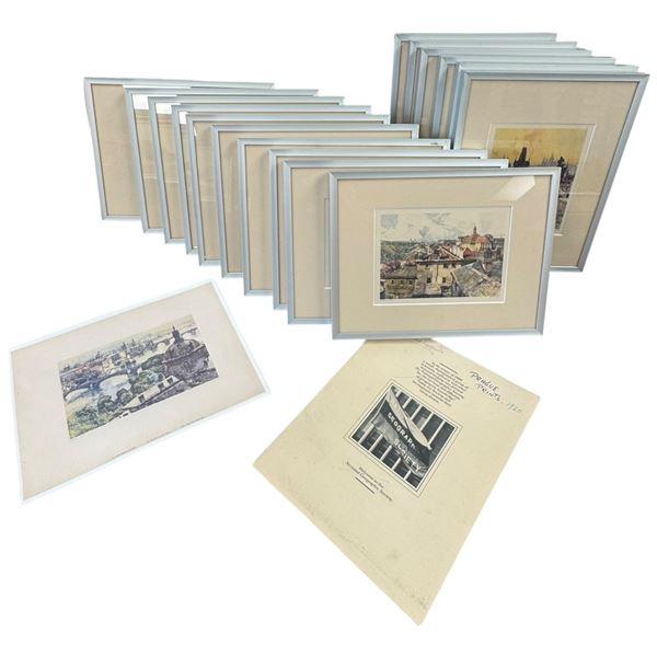 16 Framed Collectable Prints of Prague Sites Plus Extra Loose Prints 11.5x9-Inch Frames