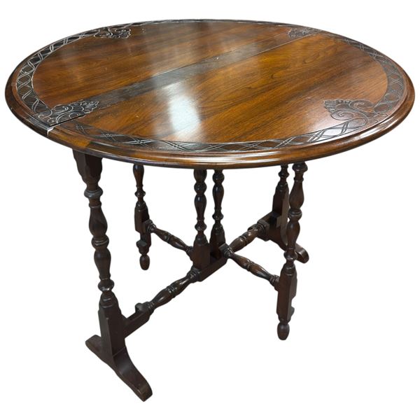 Vintage Wooden Gateleg Table, Featuring Barley Twist Legs and a Drop-Leaf Design