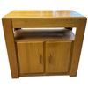 Image 1 : Wood Storage TV Cabinet Features a Top Surface, an Open Shelving Area, and Two Lower Doors for En...