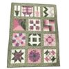 Image 1 : Handmade Sampler Quilt Pink & Purple Blocks Sage Green Background Finished North Vancouver 2021