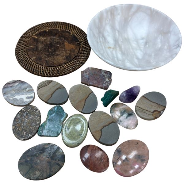 Collection of Polished Gemstone Worry Stones and Palm Stones, Often Used for Stress Relief, +++