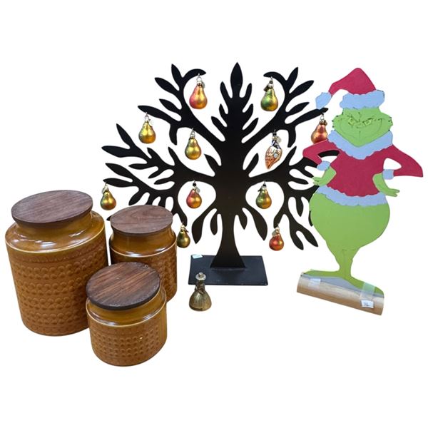 Collectible Lot: Set of Three Hornsea Saffron Vintage Countertop Kitchen Storage Jars and More