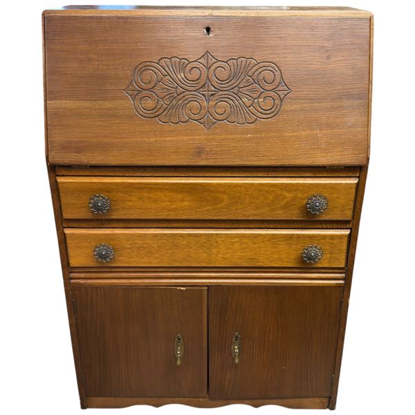 Vintage Oak Secretary Desk, Likely Produced in the Mid 20th Century