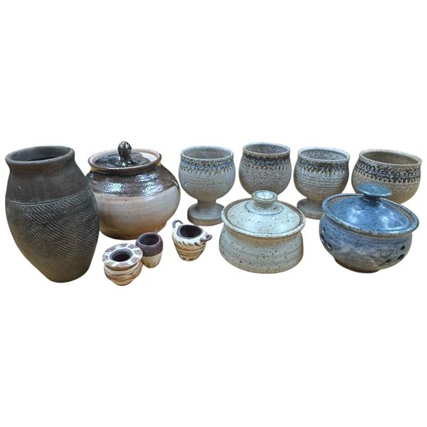Studio Pottery Assortment: Goblets, Jars & Vases and Pot Purri Pot. Pieces Are Signed or Stamped