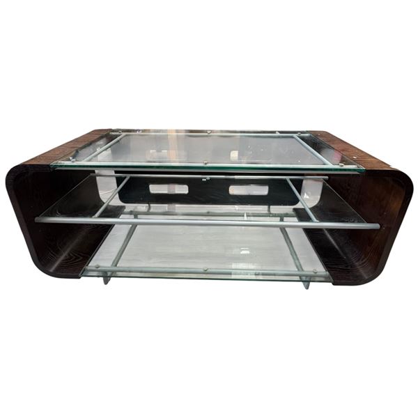 BDI Furniture Modern TV Stand with Tempered Glass and Stylized Wood