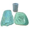 Image 1 : Studio Ceramic Glazed Pottery Trio Vase 6-Inch Tall & Plates Signed Pieces
