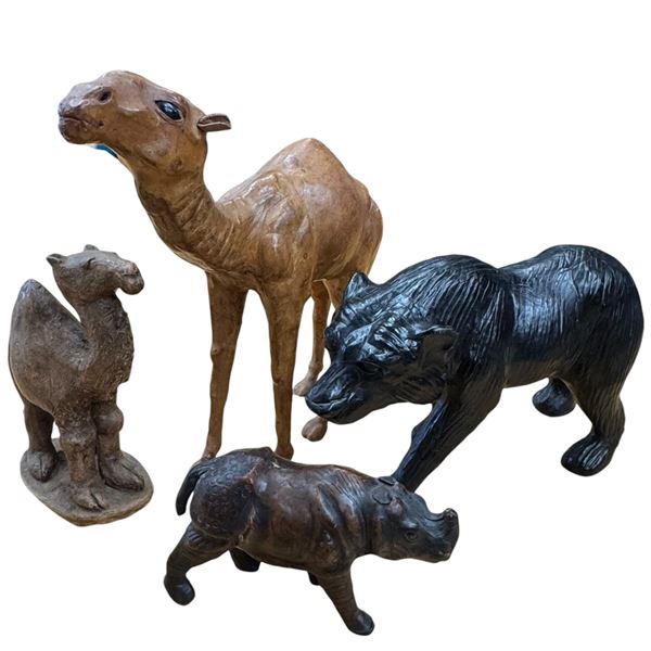 Collection of Animal Sculptures Camels Rhino & Bear Largest Camel 13-Inch Tall