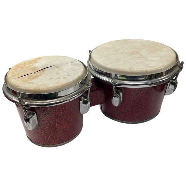 Bongo Drums Wooden with One Damaged Skin