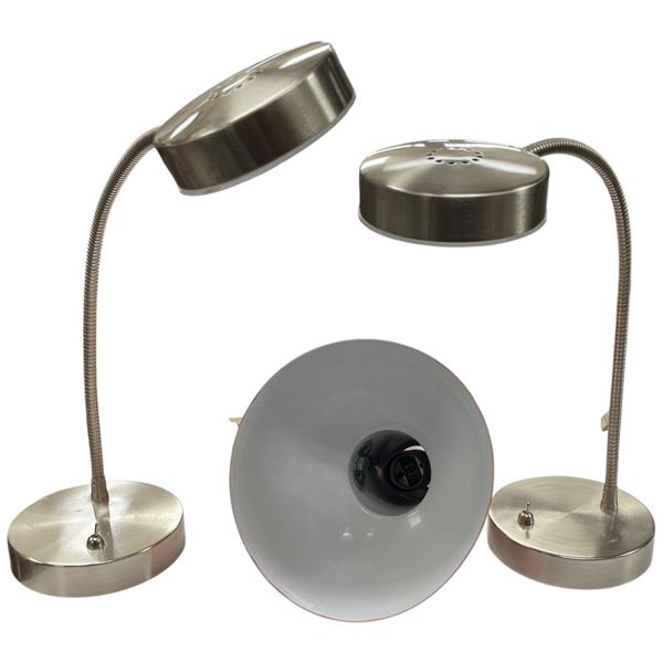 2 Modern LED Gooseneck Lamps & Desk Mounted Extendable Orange Vintage Lamp