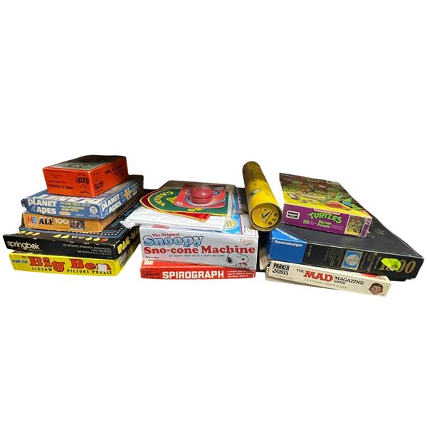Large Collection of Vintage Puzzles & Board Games Various Themes & Eras